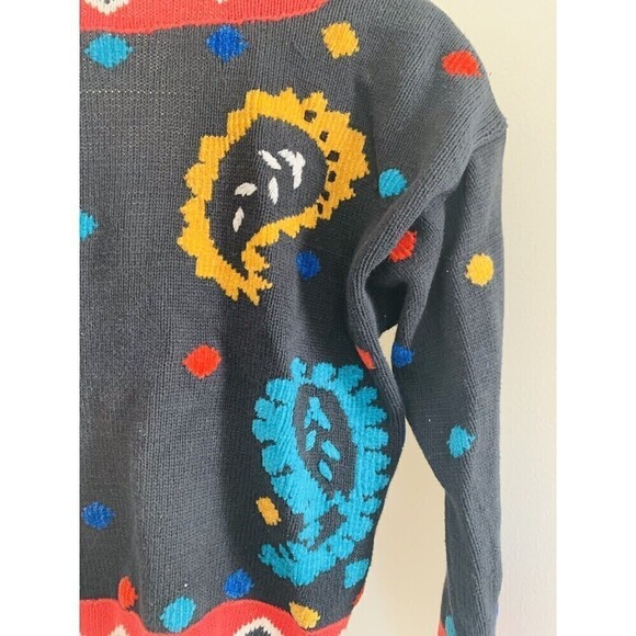 Chaus Petite Bright Bold Paisley Cropped Cardigan Black Sweater Women’s Sz XS - Picture 10 of 11